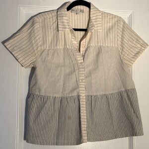 Madewell Striped Cream and Light Blue Button Down Shirt